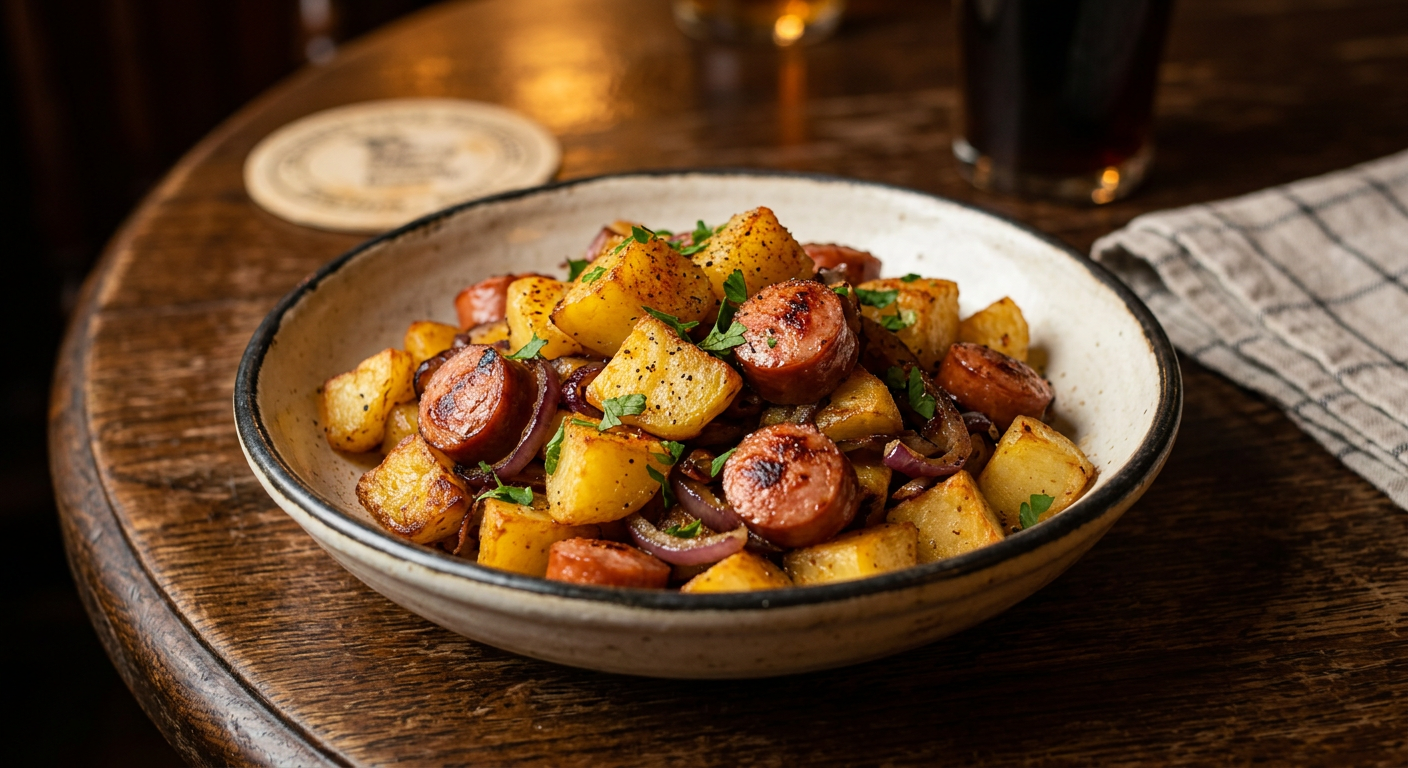 Patate e bockwurst a tocchetti